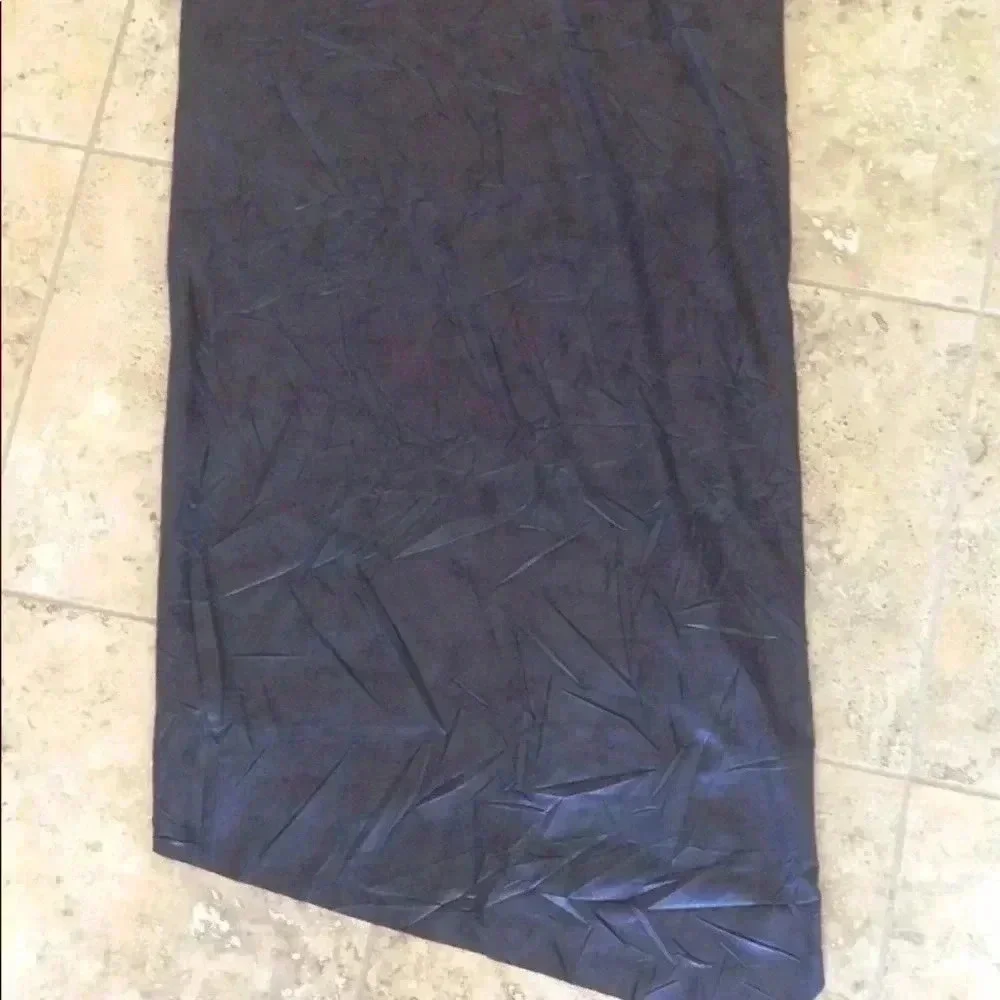 Calvin Klein Black Coated Crinkle Texture  Goth Asymmetrical Hem Vamp Dress M